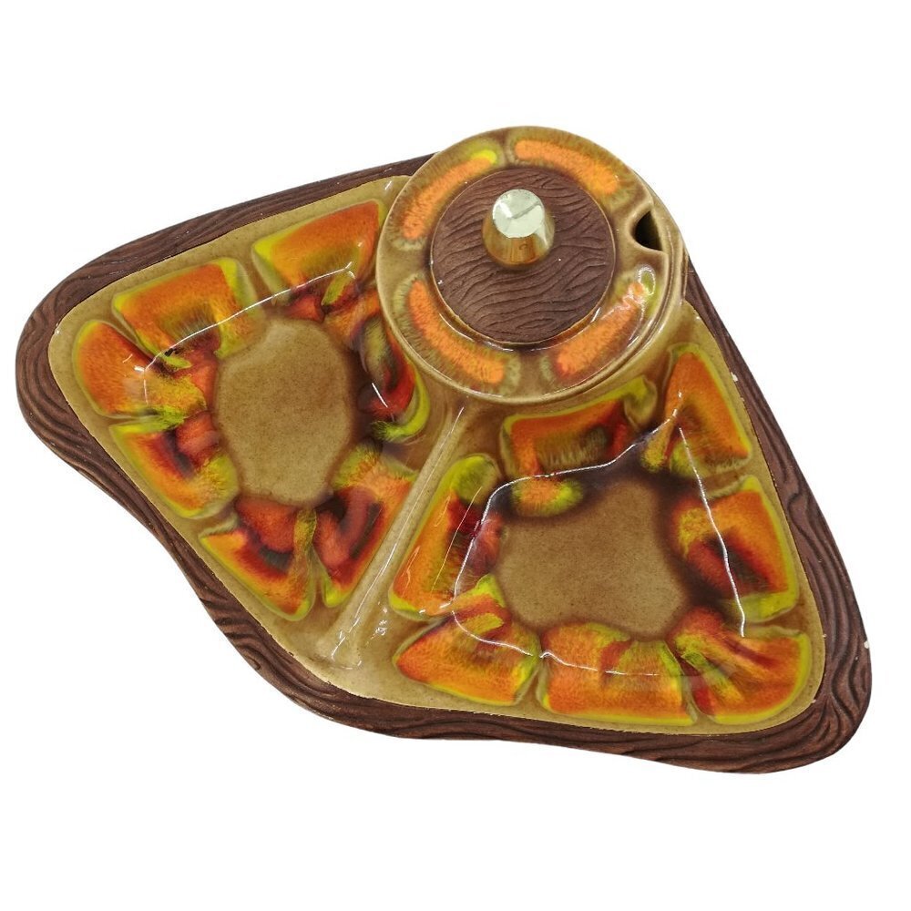 Vintage California Pottery USA 663 Sequoia Ware Condiment MCM Psychadelic Wood